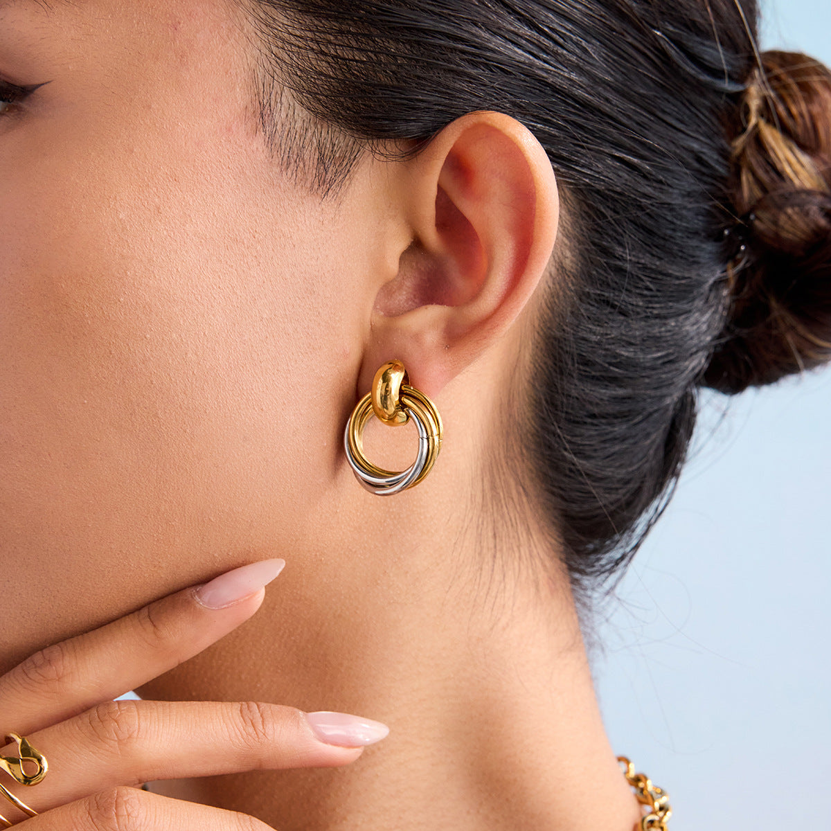 Minimalist Round Geometric Plated Stainless Steel Earrings for Women