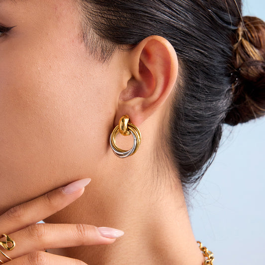 Minimalist Round Geometric Plated Stainless Steel Earrings for Women