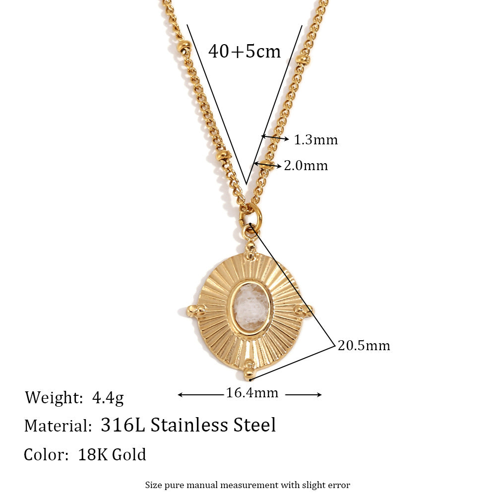 Vintage Palace Style Geometric Stainless Steel 18K Gold Plated Necklace for Women with Natural Stone and Shell Pendant