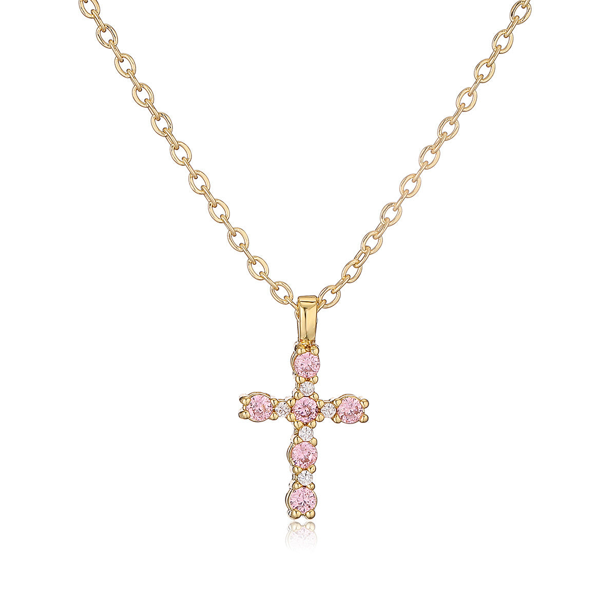 Minimalist 18K Gold Plated Brass Cross Pendant Necklace with Cubic Zirconia for Women