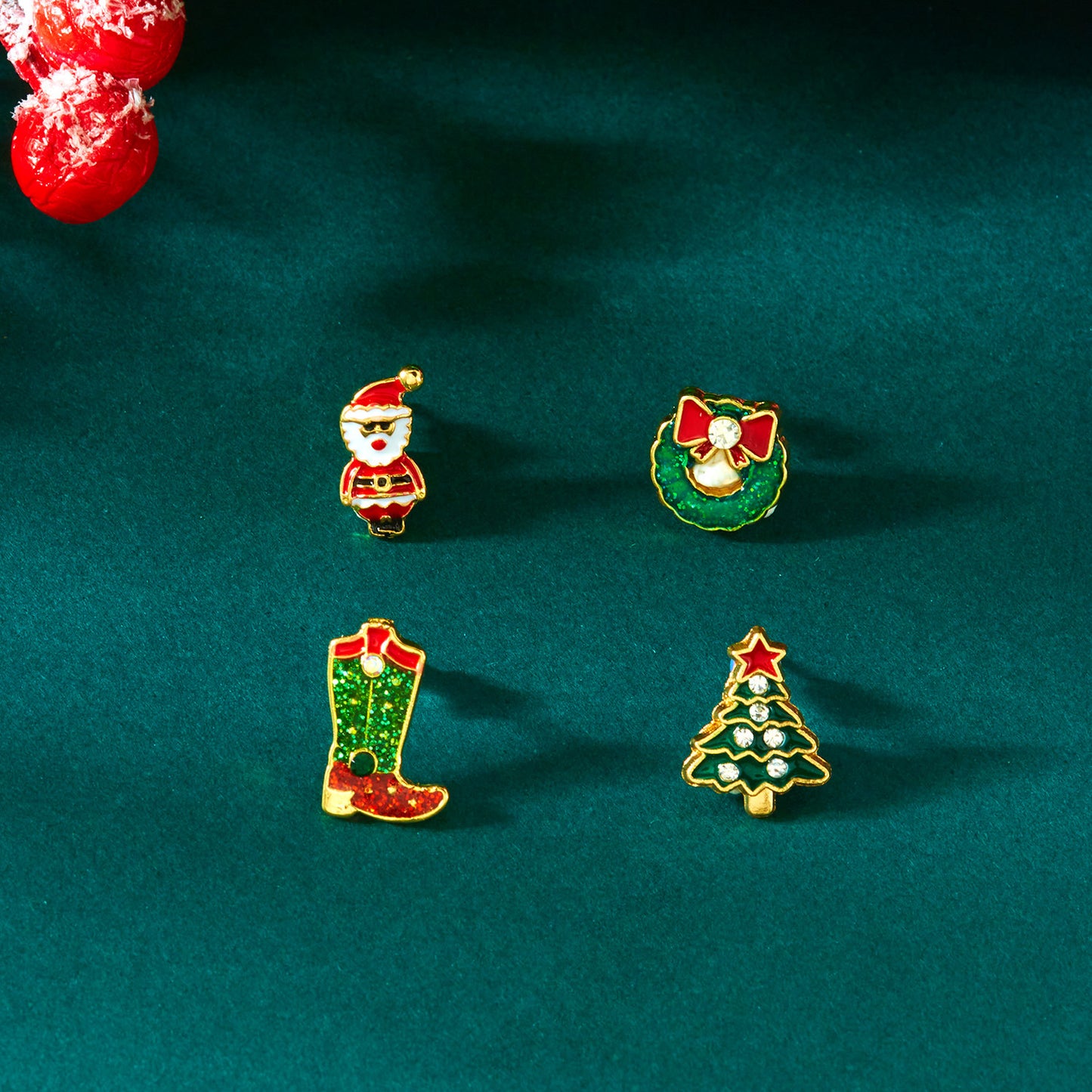 Christmas-Themed Animal-Shaped Alloy Hoop Earrings Set with Santa Tree Cane Gingerbread Man and Reindeer Designs Plated Finish