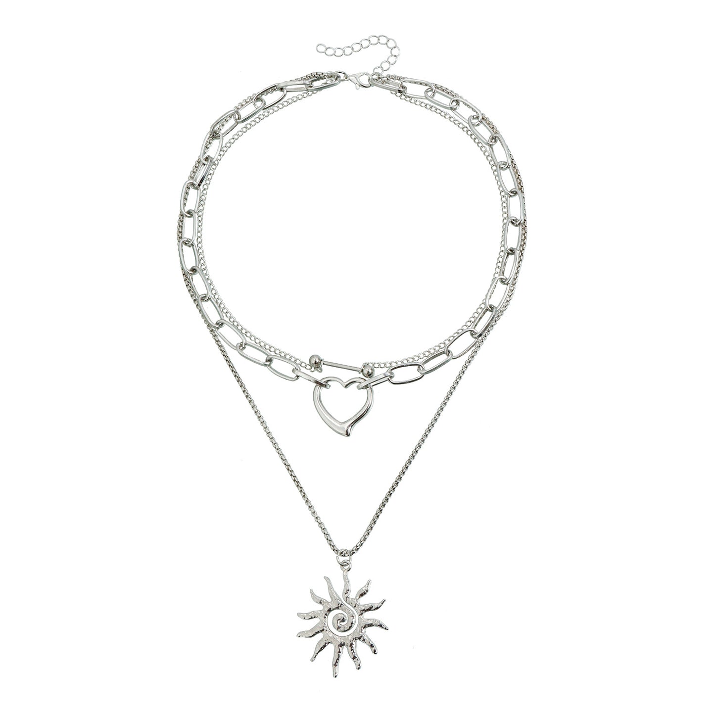 Minimalist Gold Plated Alloy Sunflower Heart Geometric Multi-Layer Necklace for Women