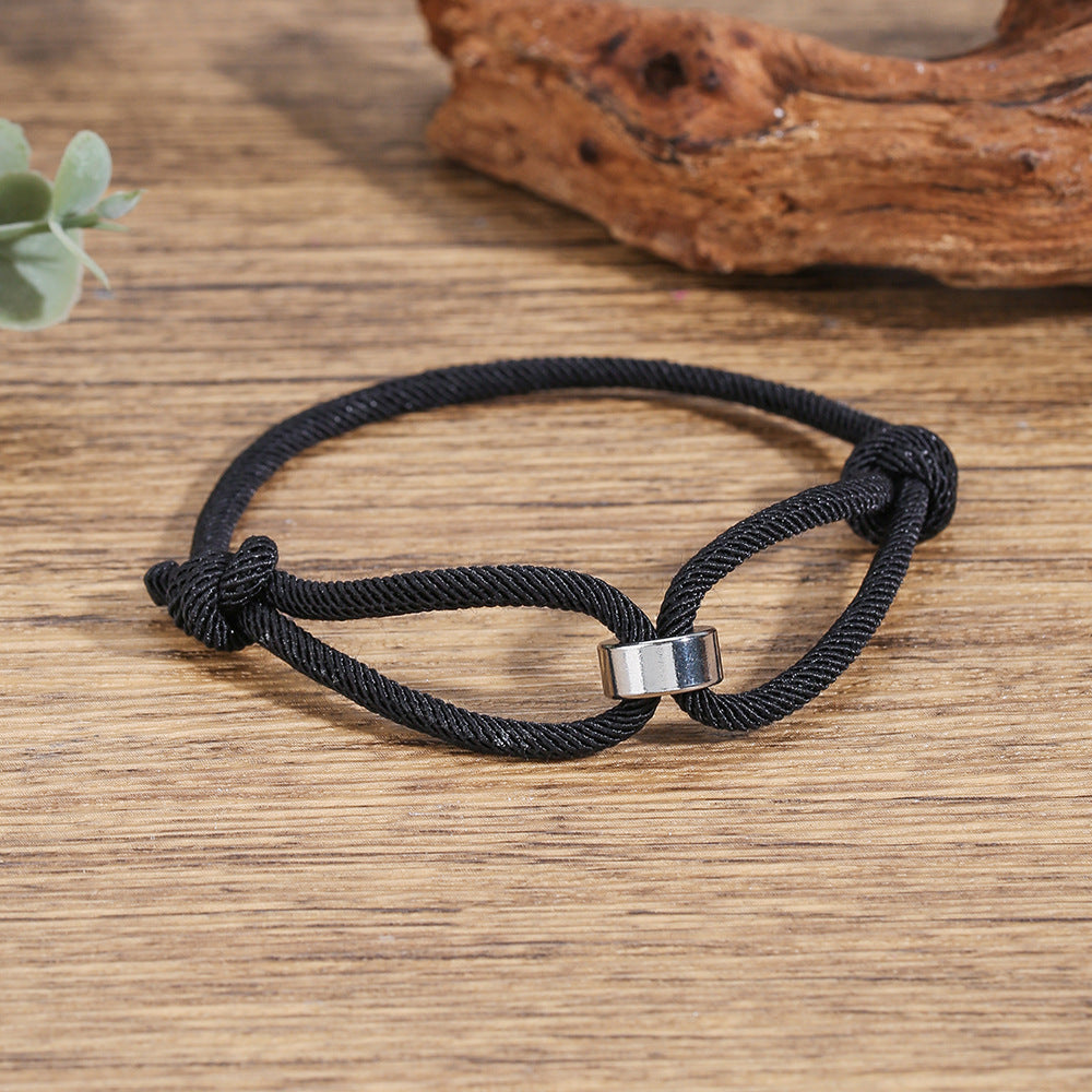 Handmade Geometric Round Stainless Steel Sliding Adjustable Rope Bracelet