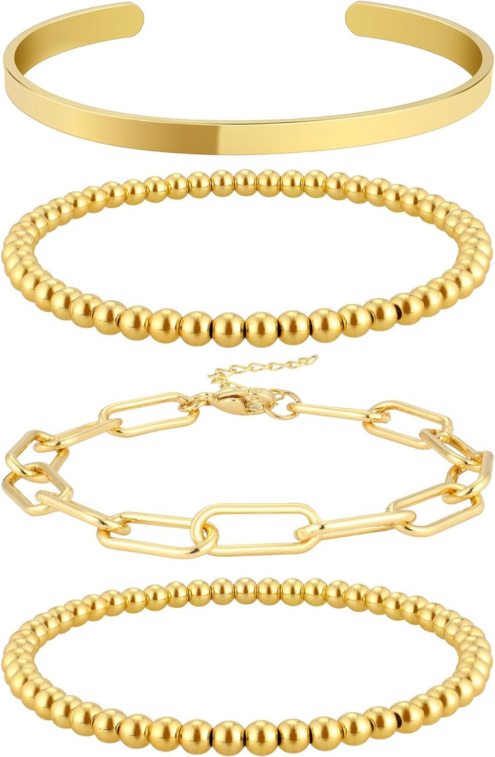 Bohemian Minimalist Geometric Plated Alloy Cuban Link Chain Pearl Bracelet Set for Women