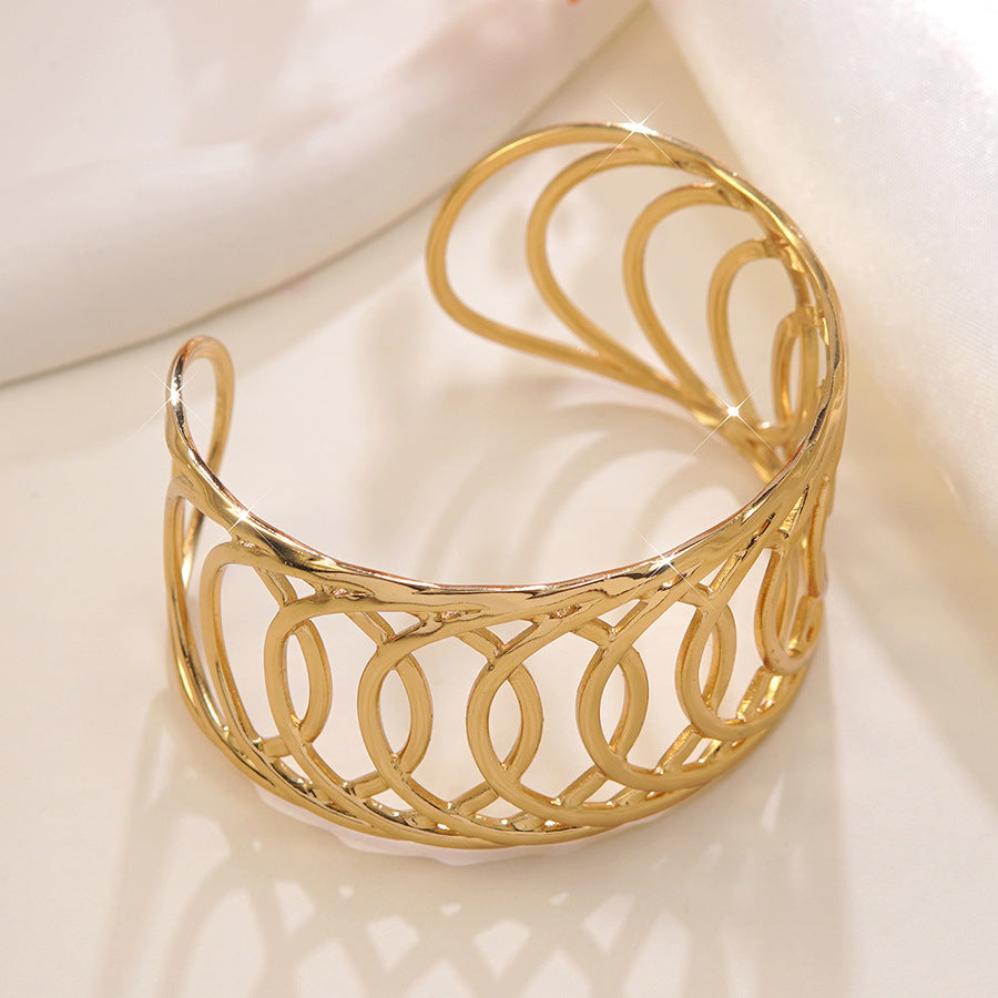 Minimalist Geometric Round Stainless Steel Open Cuff Bracelet