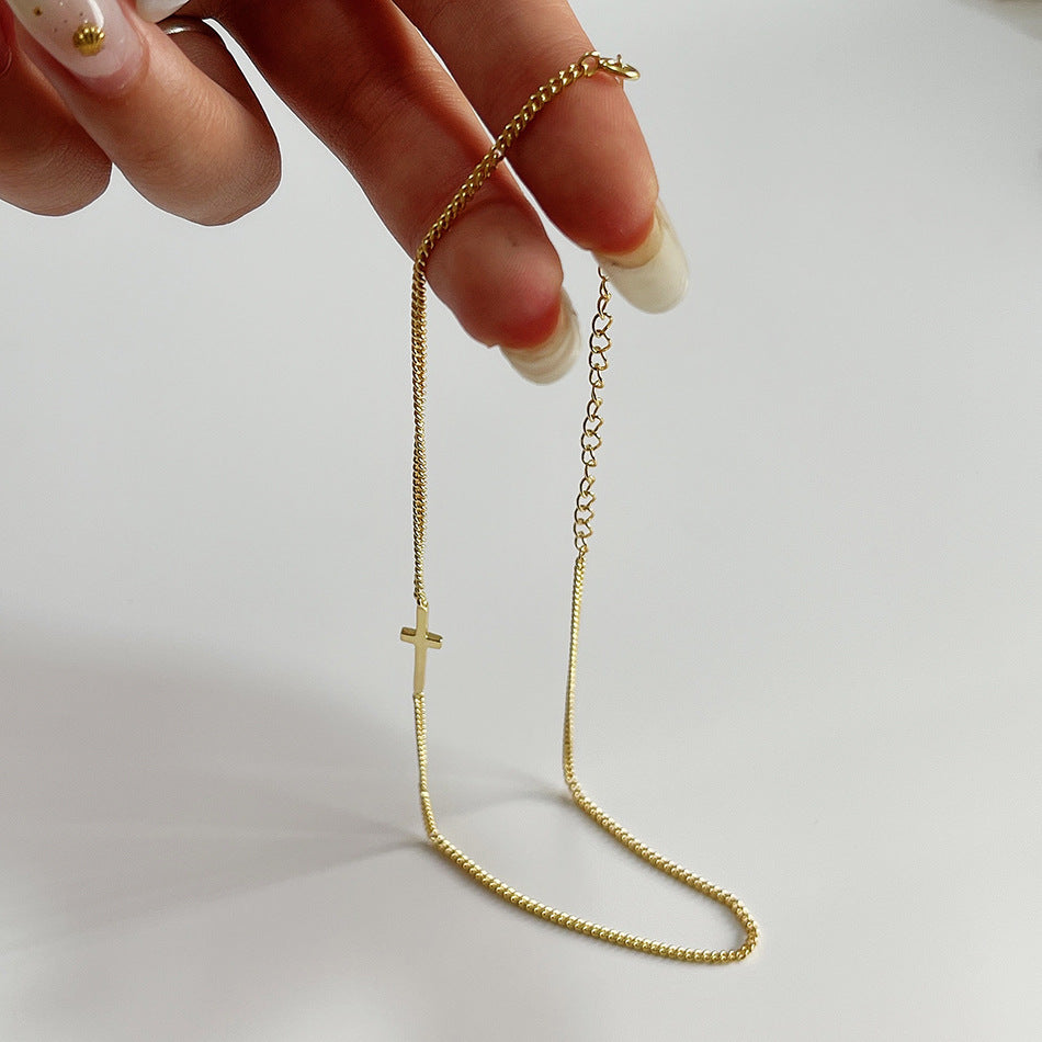 Collana da donna con ciondolo a croce geometrica minimalista in argento sterling 925