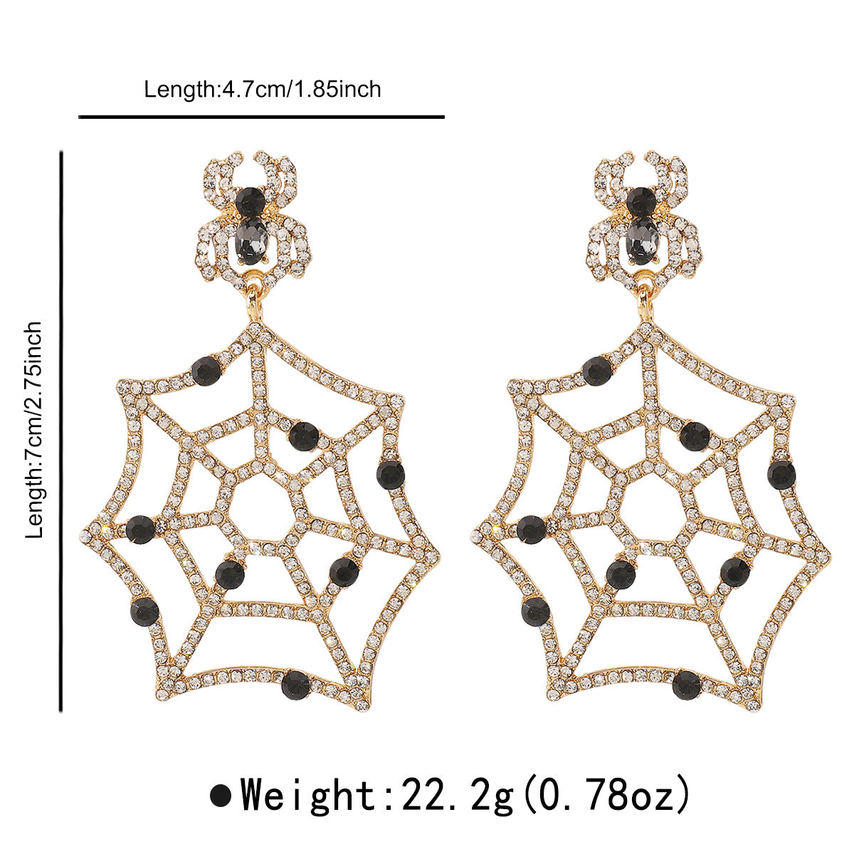 Pendientes de telaraña de Halloween para mujer con incrustaciones de pedrería y construcción de aleación, joyería festiva a la moda.
