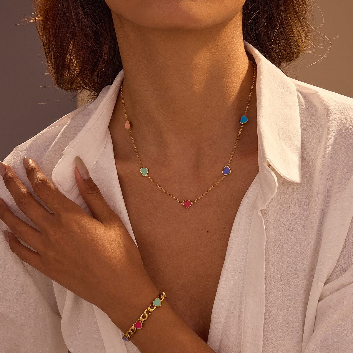 Fashionable Heart-Shaped Stainless Steel Necklace with 18K Gold Plating for Women, Minimalist Geometric Pendant on Standard Chain