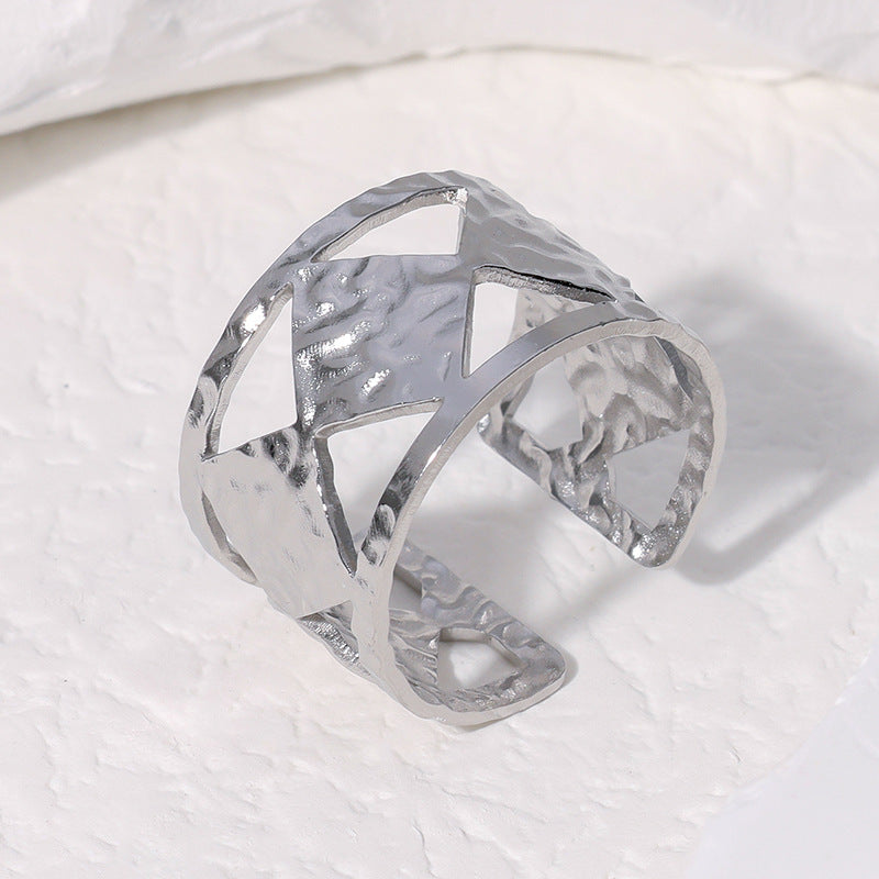 Anello Aperto Regolabile Geometrico Minimalista da Donna in Acciaio Inossidabile con Placcatura in Oro 18K