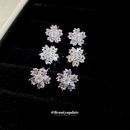 Elegant Floral Zirconia Stud Earrings in Copper with Steel Posts for Women