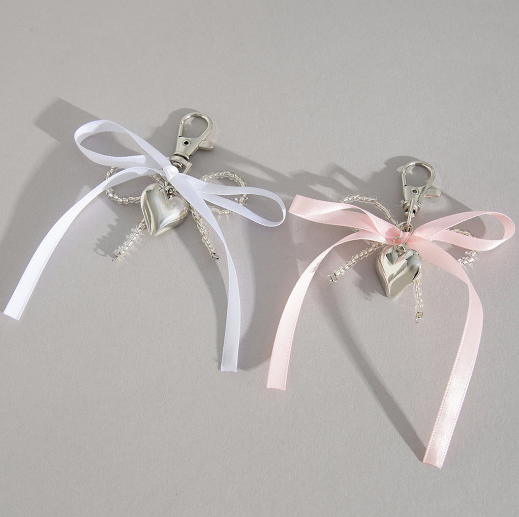 Sweet Plated Alloy Heart Teardrop Pendant Keychain with Bowknot Charm