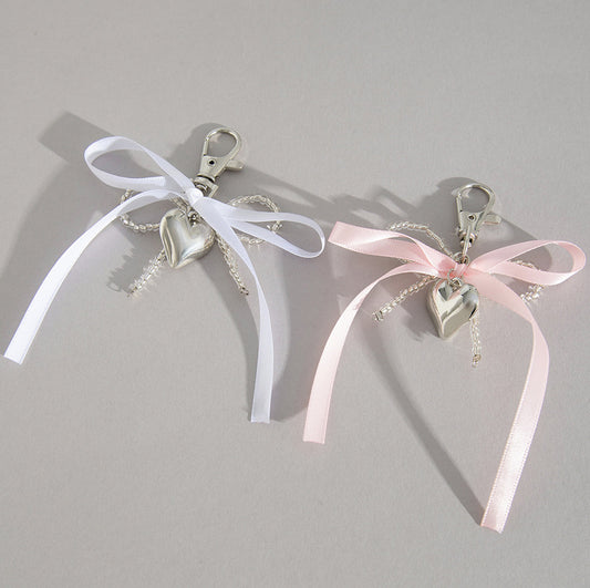 Sweet Plated Alloy Heart Teardrop Pendant Keychain with Bowknot Charm