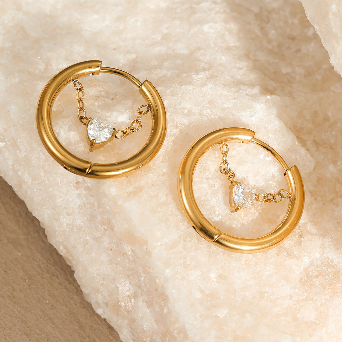 Orecchini alla Moda in Acciaio Inossidabile Geometrici con Placcatura in Oro 18K e Intarsio di Strass da Donna