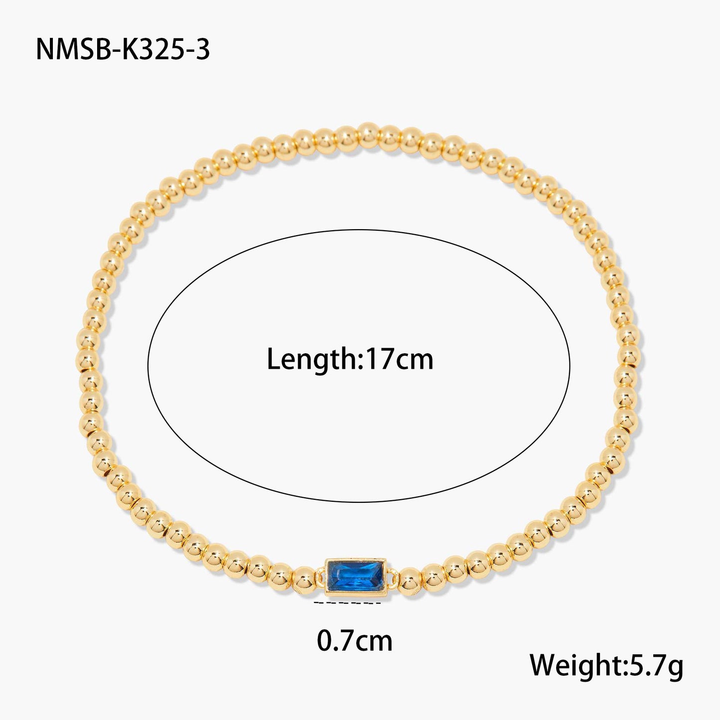 Fashionable OL Style Geometric Stainless Steel Beaded Bracelet with 18K Gold Plating and Colorful Zircon Birthstone Accents