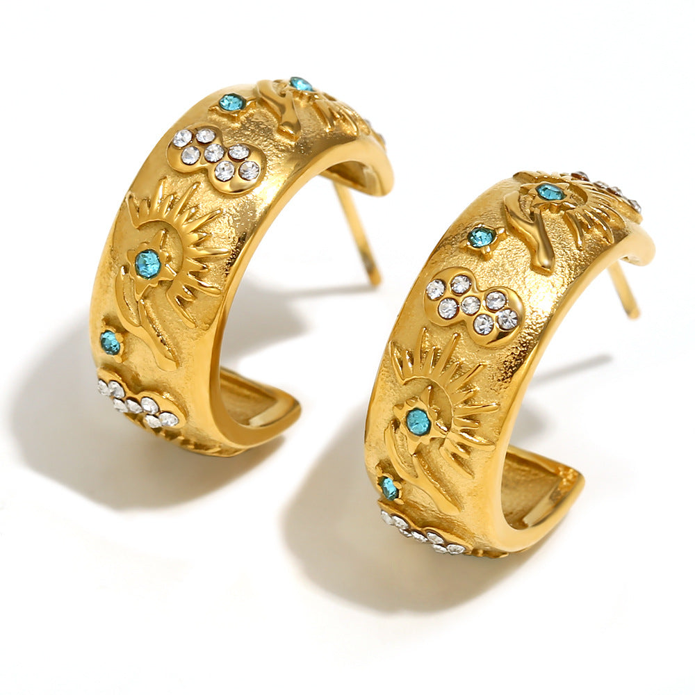 Elegant Geometric 18K Gold Plated Stainless Steel Ring Bracelet Earring Set for Women