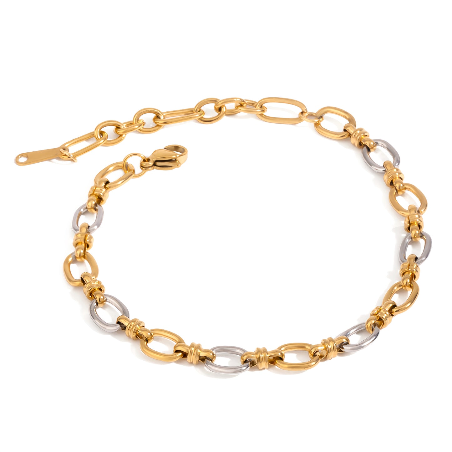 Luxury Elegant 18K Two-Tone Geometric Round Titanium Steel Bracelet for Women