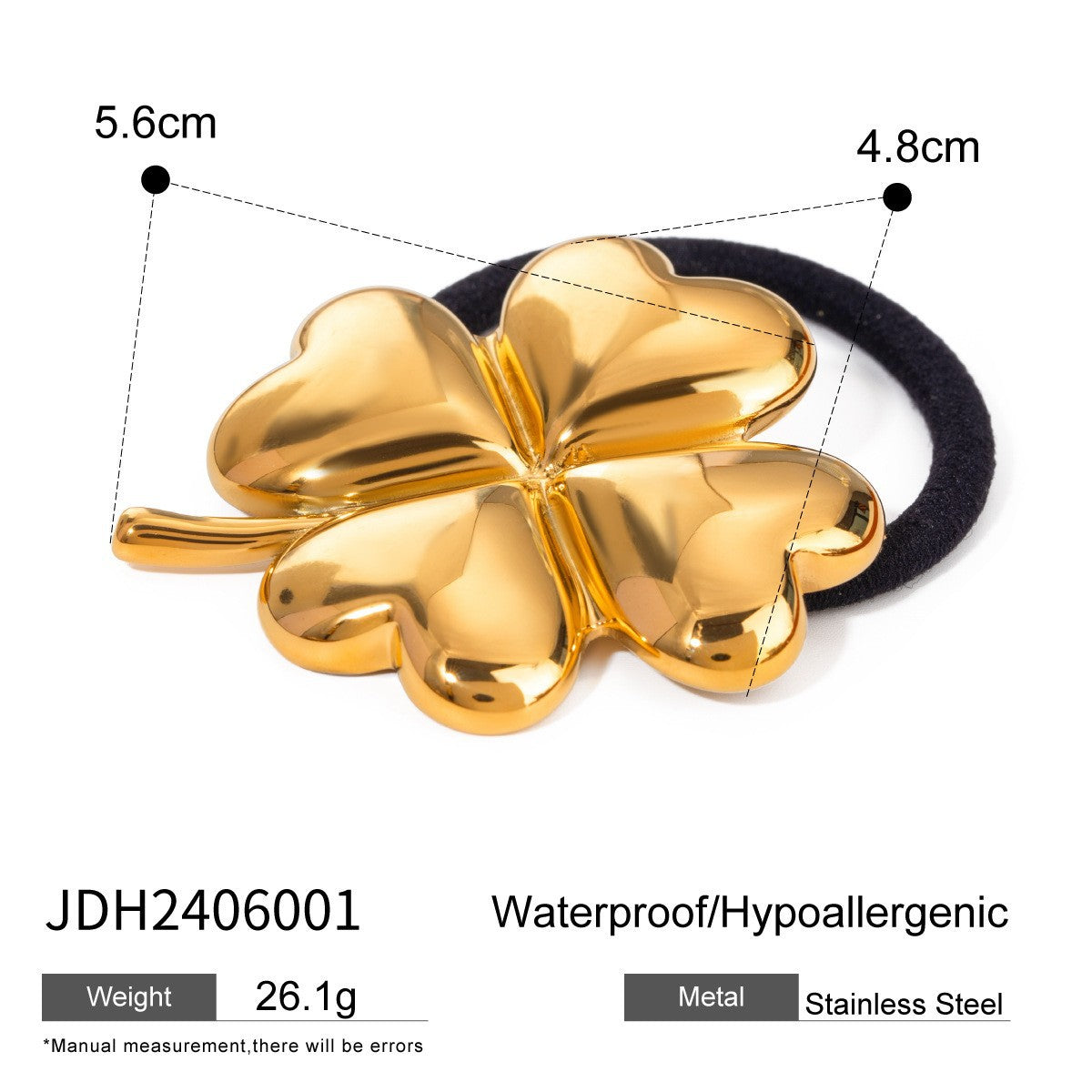 Ins Style 18K Gold Plated Stainless Steel Geometric U-Shape Black Elastic Hair Rope