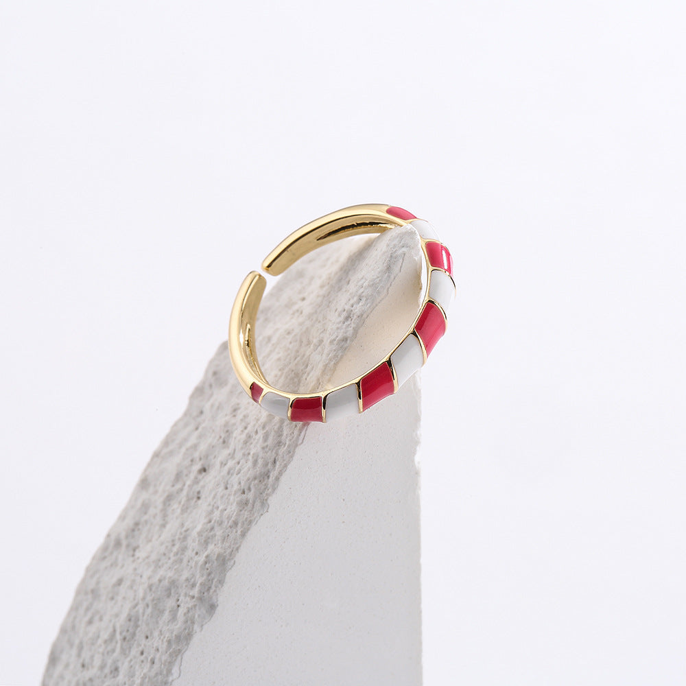 Anello Aperto Geometrico da Donna Stile Bohémien Realizzato in Rame con Placcatura in Oro e Finitura Smaltata