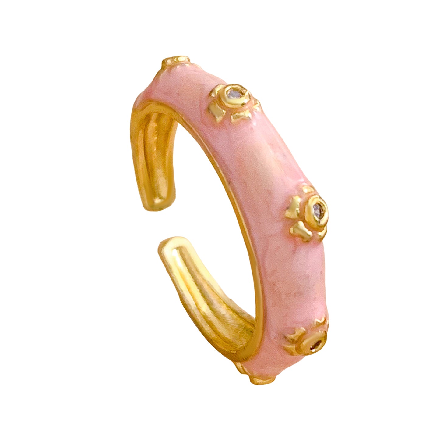 Vintage Sweet Floral Enamel Gold Plated Brass Open Ring for Women