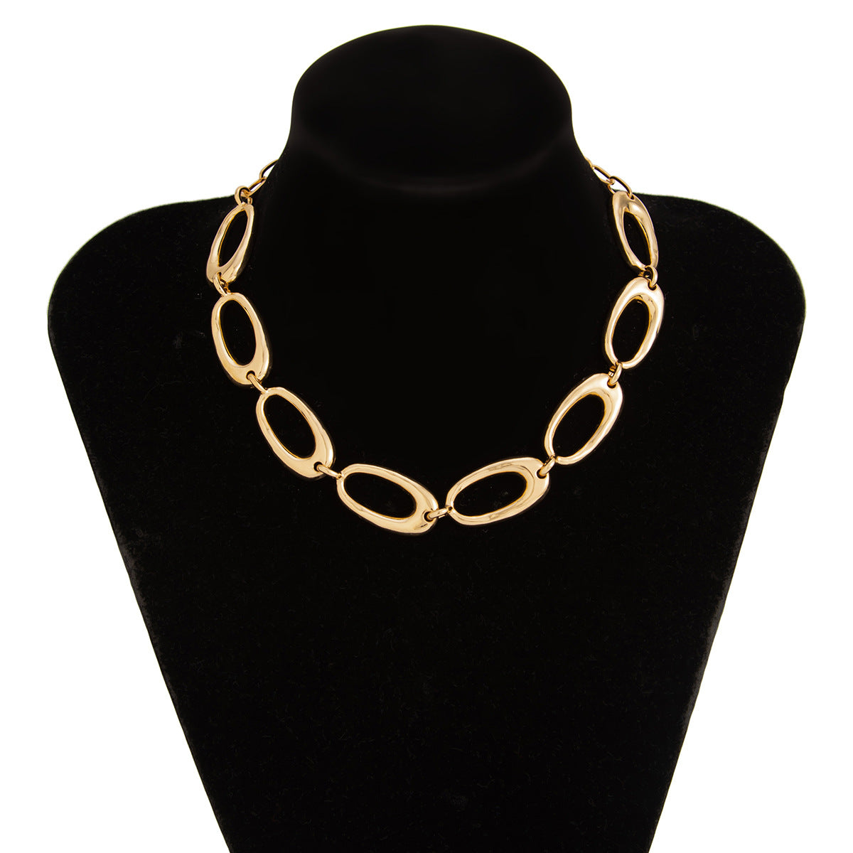 Luxury Elegant Oval Geometric Alloy Plated Necklace and Ring Set for Women