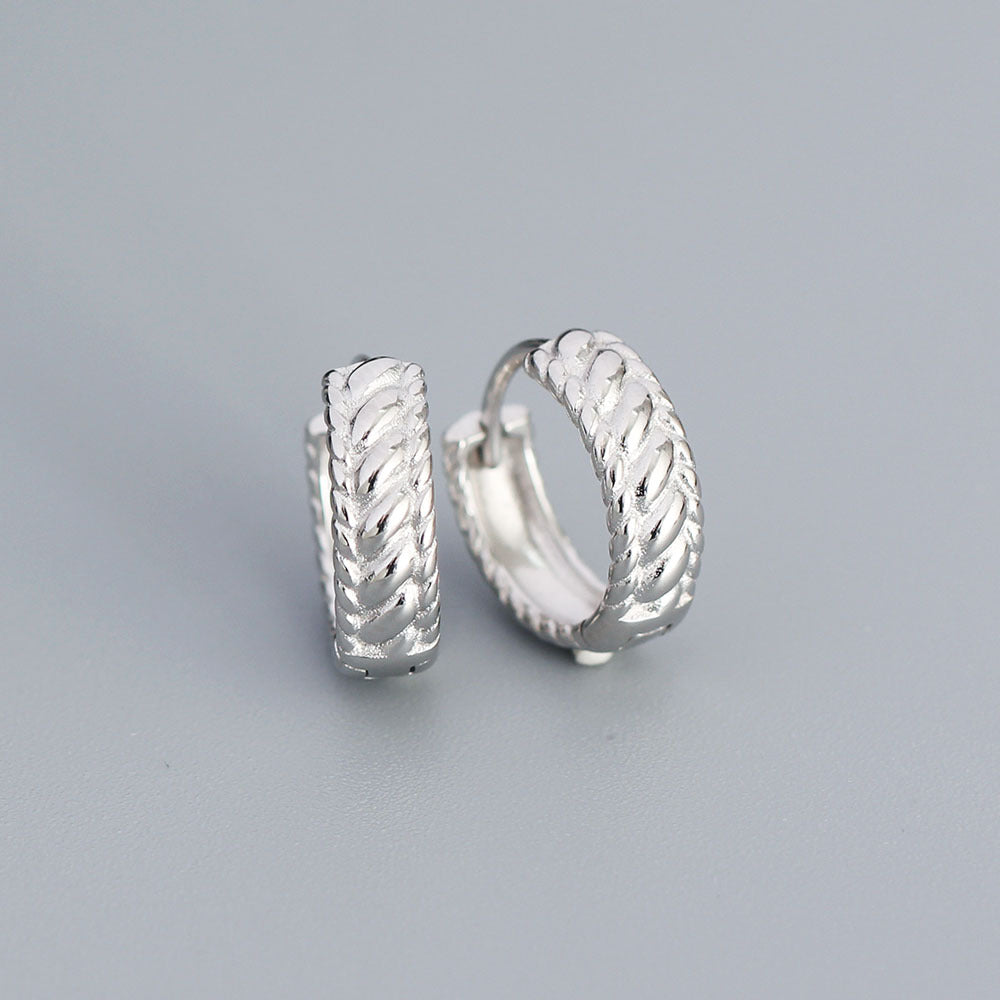 Minimalist Geometric Textured S925 Sterling Silver Hoop Earrings for Women