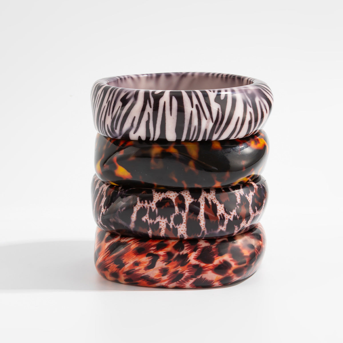 Vintage Leopard Print Striped Geometric Resin Bracelet