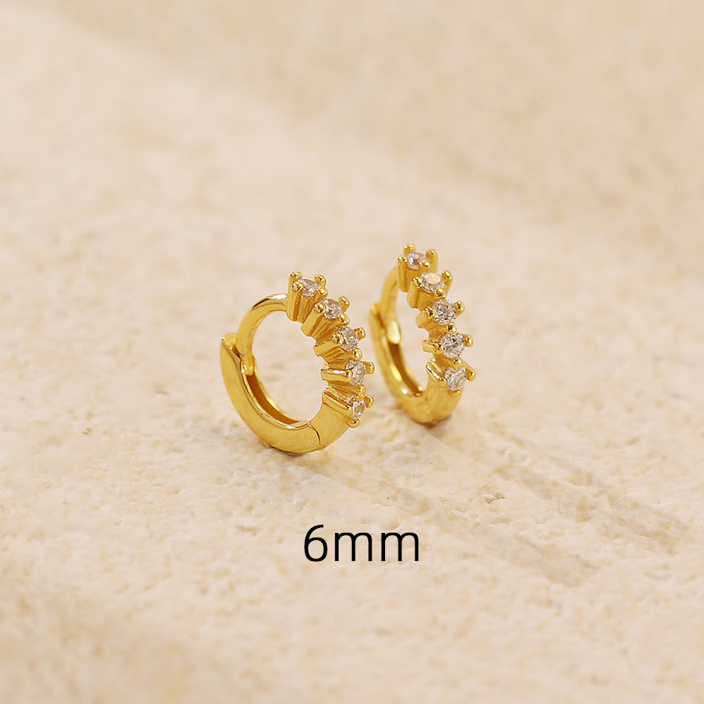 Eleganti orecchini a cerchio da donna minimalisti in argento sterling 925 placcato con gemme, dalla forma geometrica e rotonda