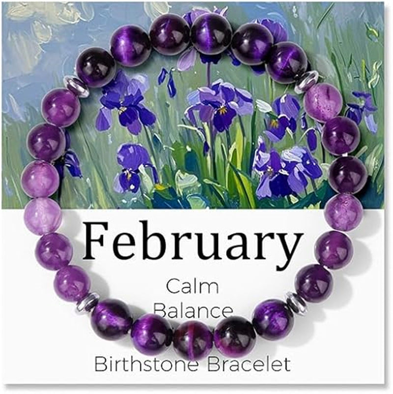 Sweet Natural Gemstone Beaded Stretch Bracelet for Women with Month Card