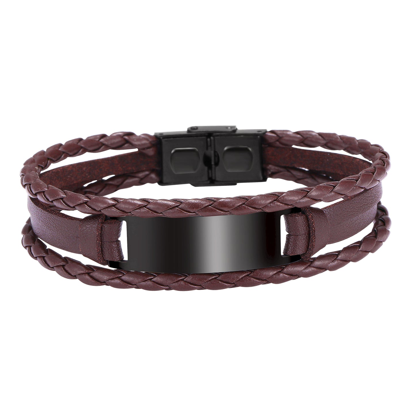 Bracciale in Acciaio al Titanio Intrecciato Geometrico alla Moda da Uomo con Opzione Incisione e Finitura Placcata