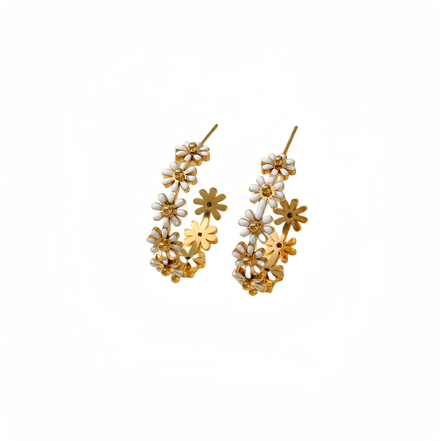 Pendientes de titanio con forma de C, diseño floral dulce, para mujer, con baño de acero inoxidable.