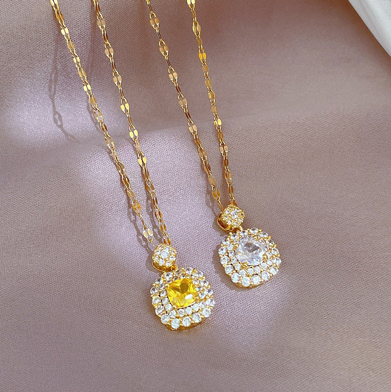 Elegant Geometric Pendant Necklace for Women in Stainless Steel with Micro-Pave Rhinestone Accents and Adjustable Chain