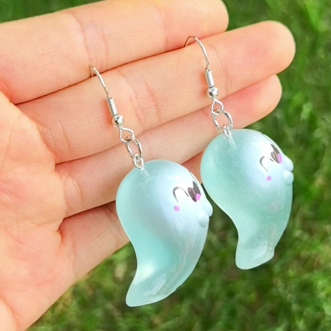 Sweet Punk Cartoon Ghost Resin Earrings with Copper Posts