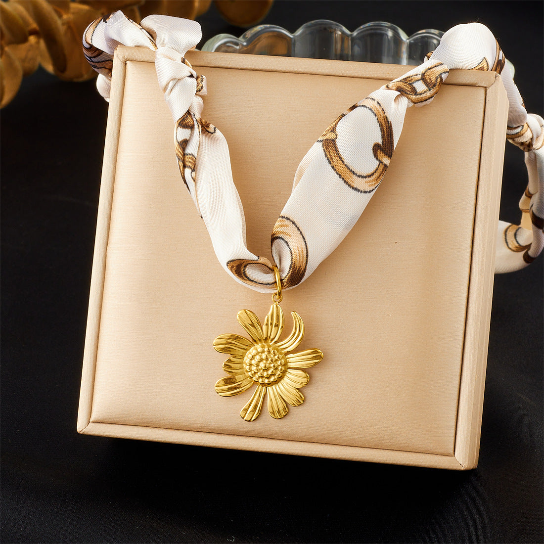 Elegant Gold Plated Stainless Steel Heart Moon Star Necklace with Colorful Floral Print and Knotted Chain for Women