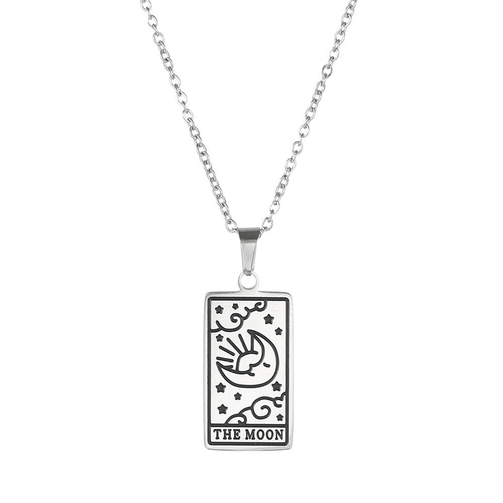 Minimalist Geometric Drip Oil Plated Titanium Steel Tarot Pendant Necklace with Cable Chain