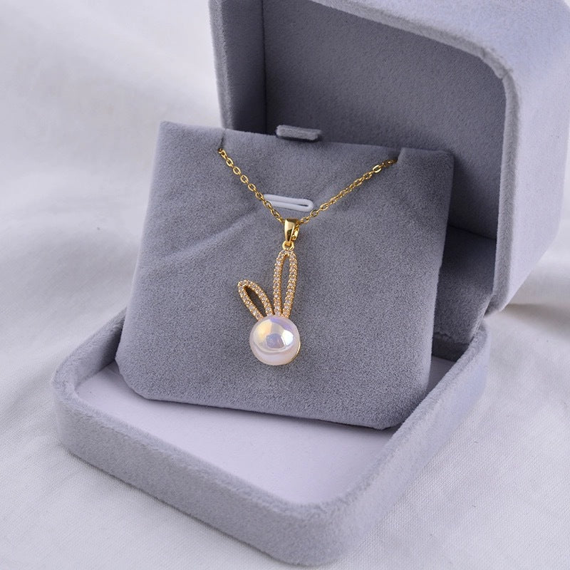 Minimalist Mermaid Rabbit Pendant Necklace for Women in Titanium Steel with Plated Finish and O-Chain