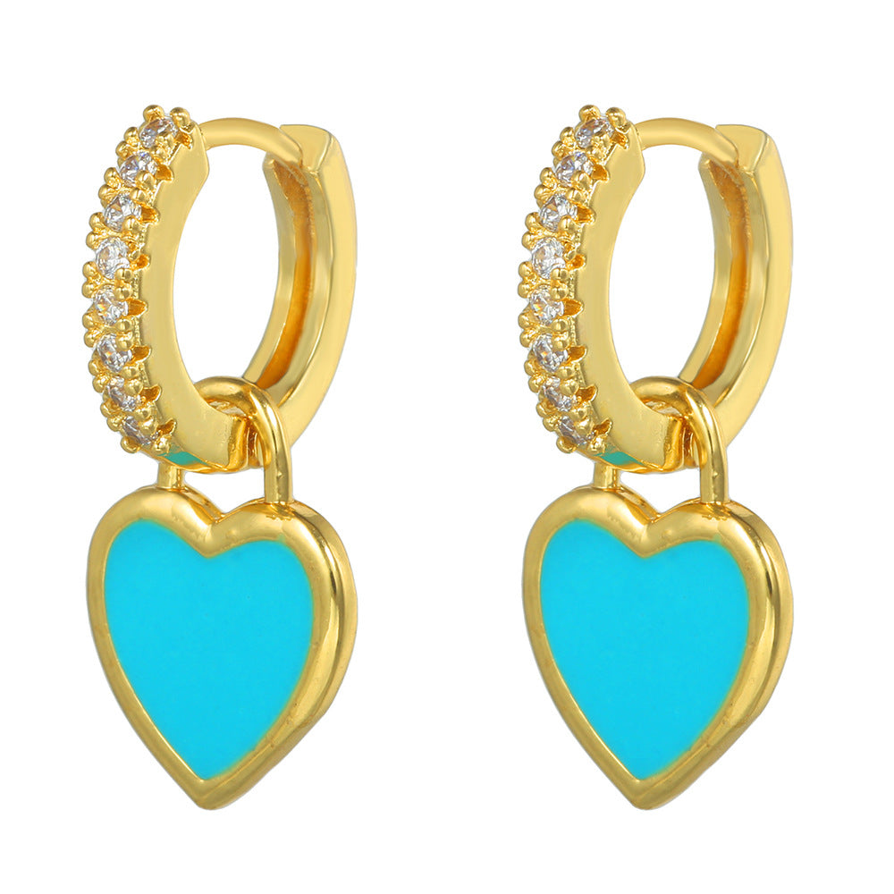 Casual Minimalist Heart Cubic Zirconia Inlay Brass Earrings