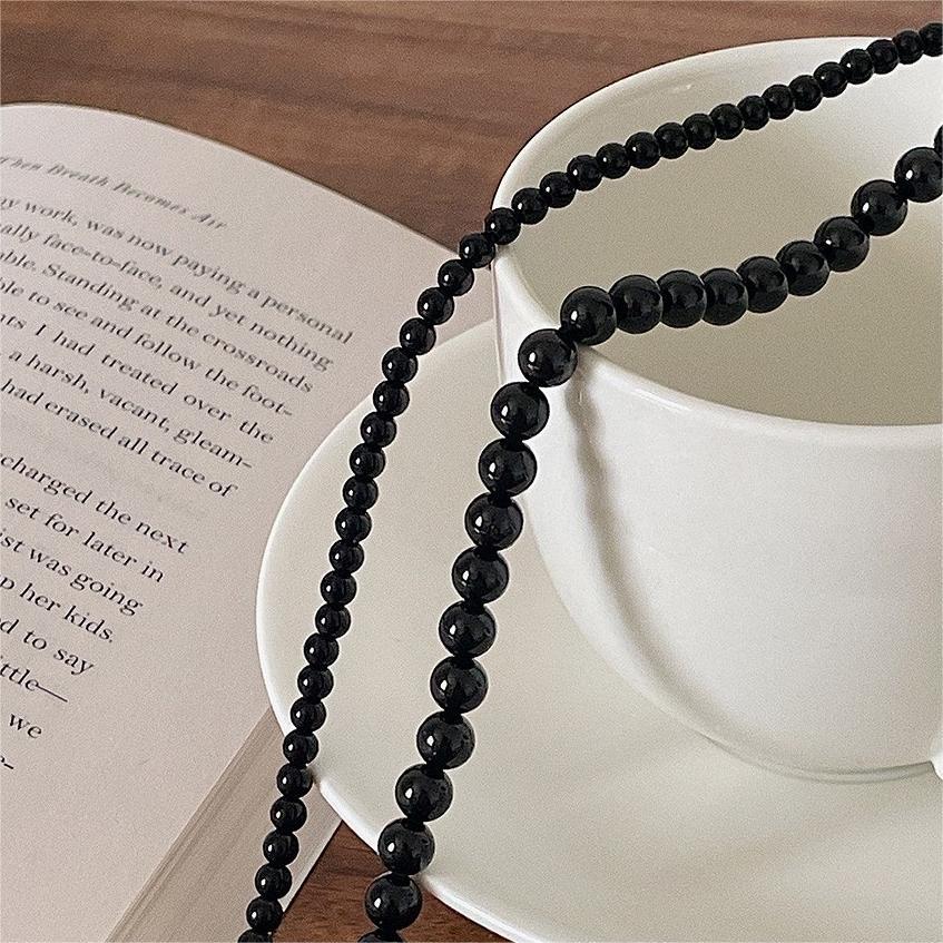 Minimalist Geometric Black Agate Pendant Necklace in 925 Sterling Silver with Rhodium Plating on Snake Chain