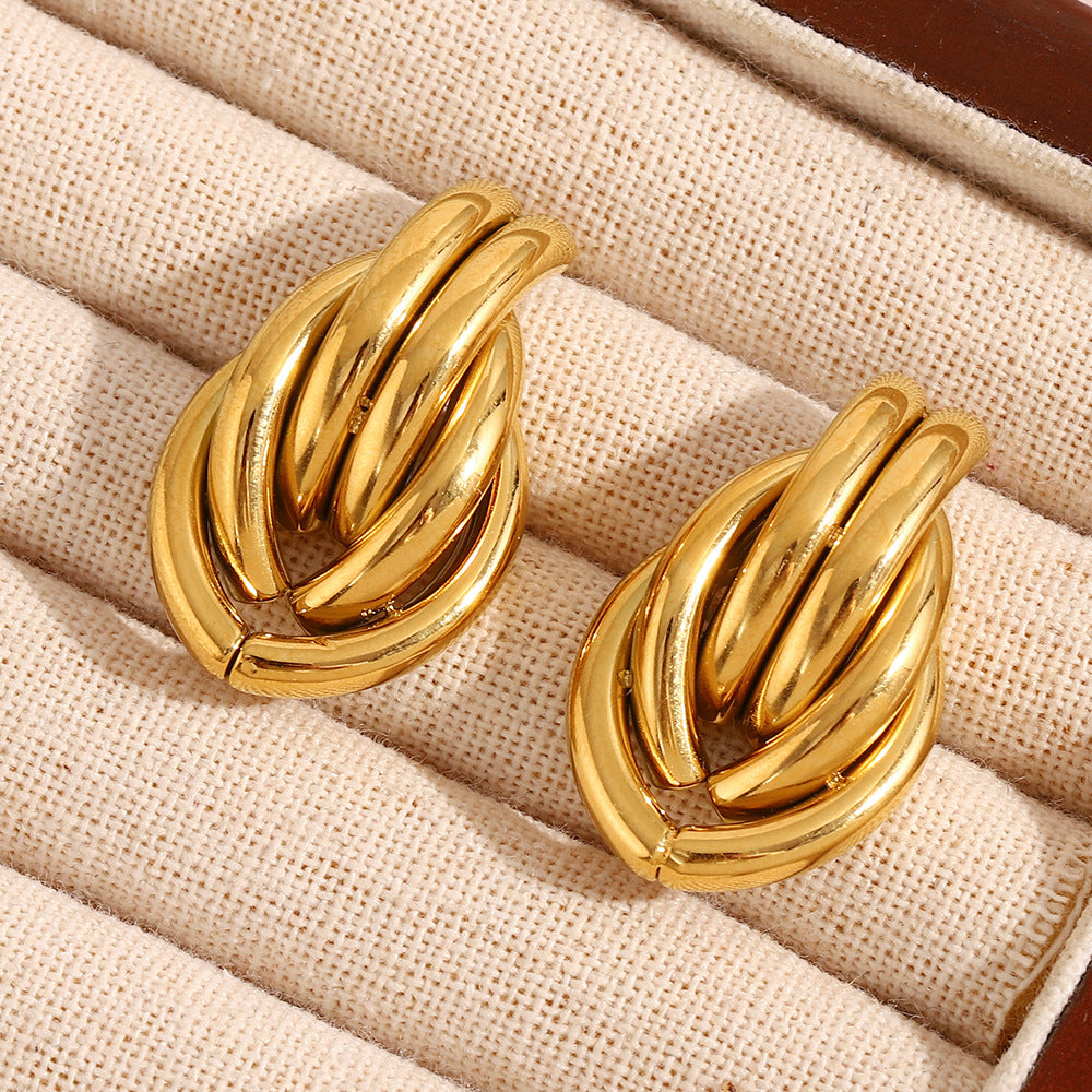 Fashionable Geometric Stainless Steel Earrings with 18K Gold Plating for Women