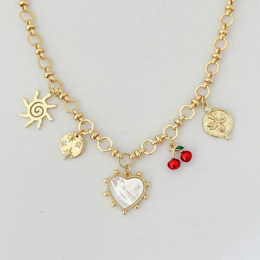 Vintage Gold Plated Stainless Steel Heart Charm Bar
