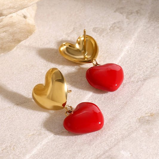 Sweet Heart Drip Oil Plated Stainless Steel Earrings