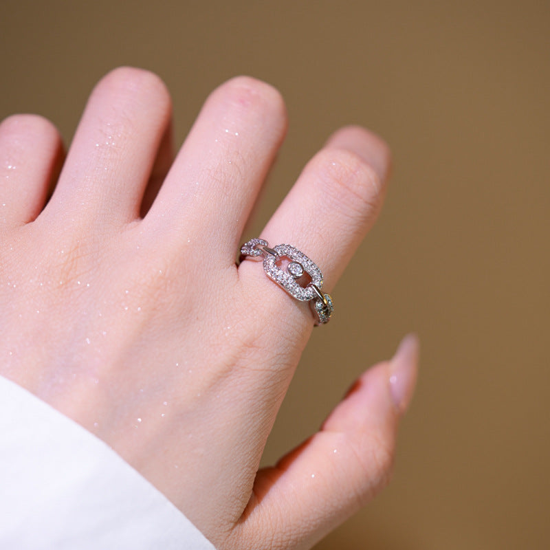 Minimalist Geometric Ring for Women with 18K Rose Gold Plating and Full Rhinestone Inlay