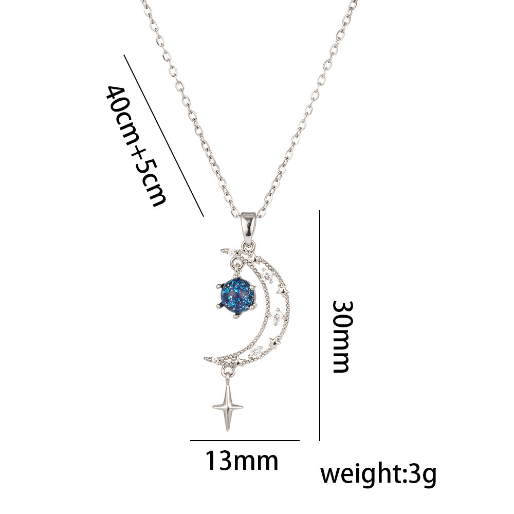Minimalist Moon and Star Pendant Necklace for Women in Titanium Steel with Electroplated Finish, Delicate Clavicle Chain