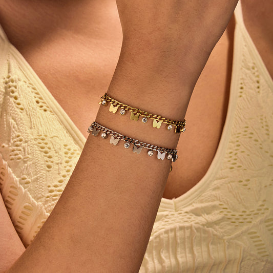 Elegant Butterfly-Shaped Zirconia Titanium Steel Bracelet with Plated Finish for Women