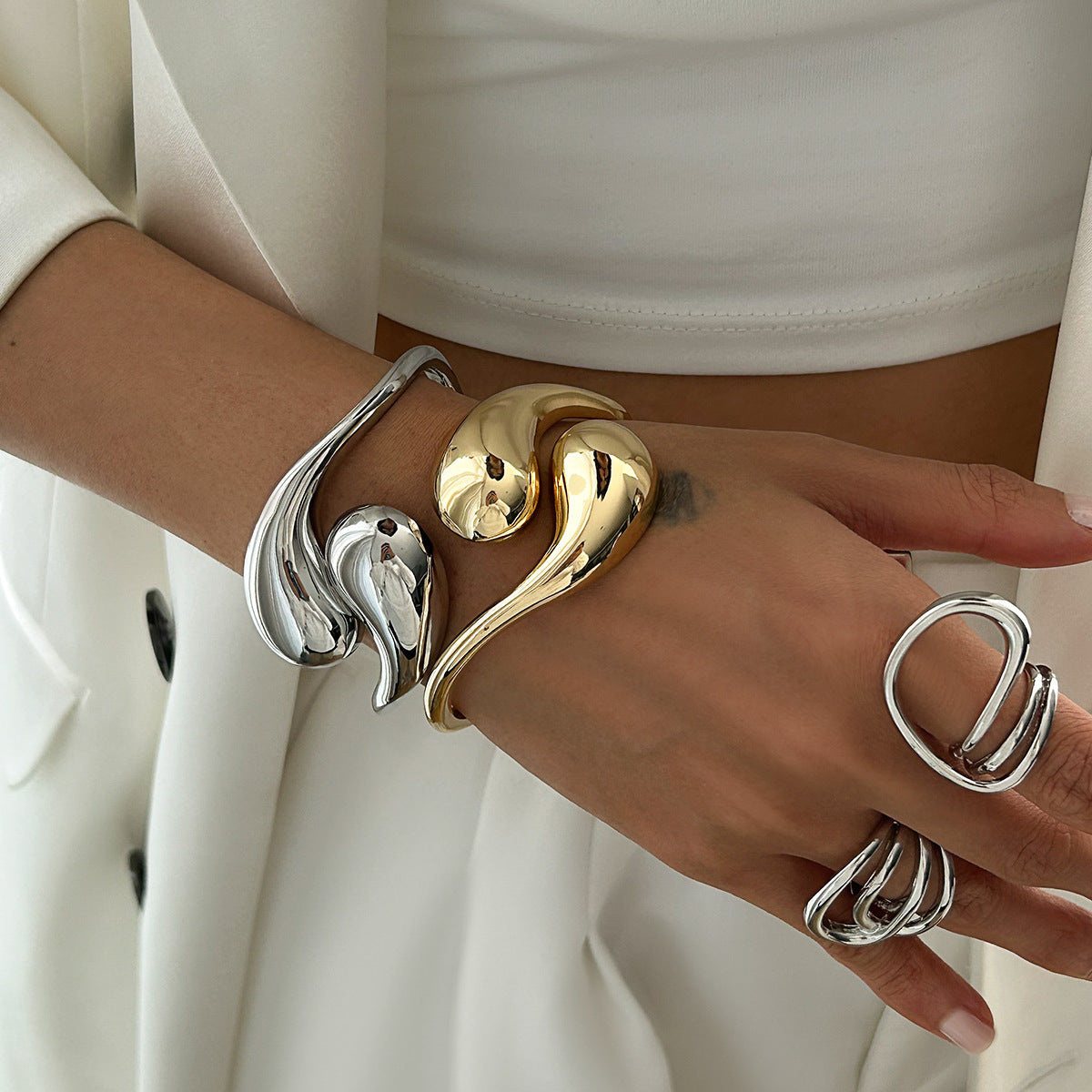 Casual Irregular Teardrop Zinc Alloy Plated Bracelet Set