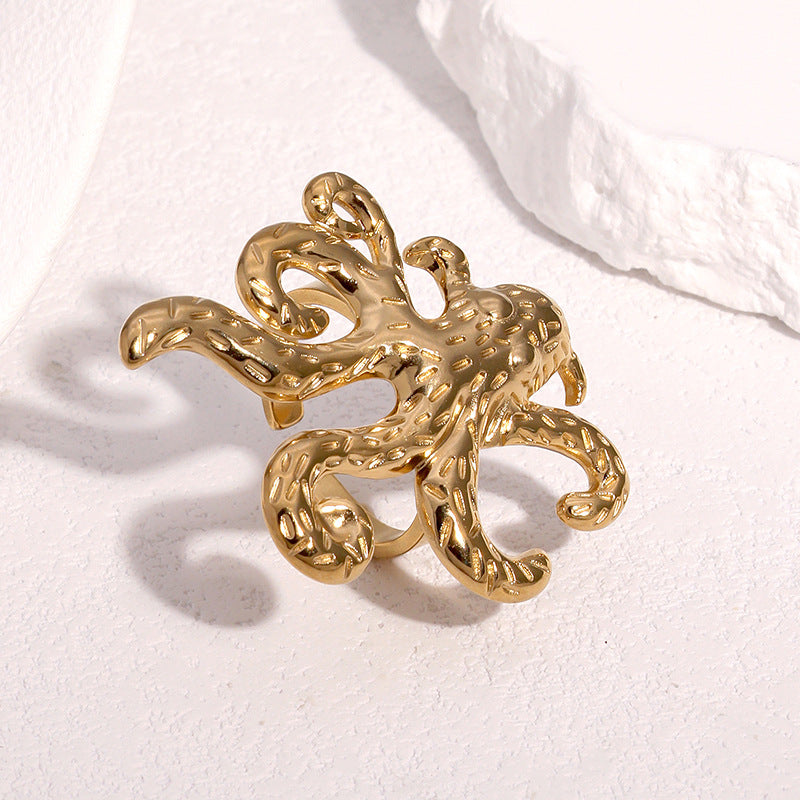 Minimalist Open Octopus Ring 18K Gold Plated Stainless Steel Animal Design Jewelry for Women