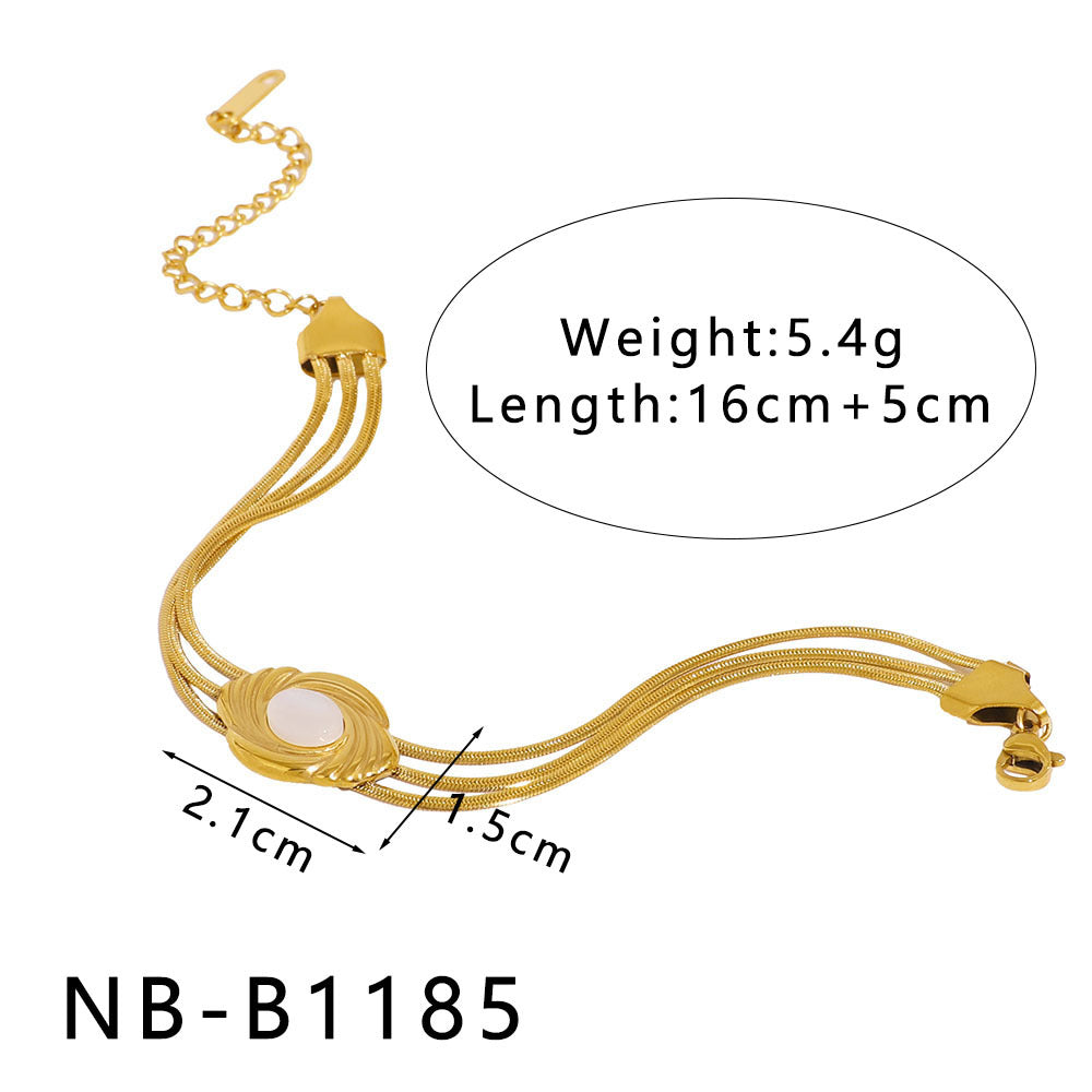 Bracciale geometrico in acciaio inossidabile con placcatura in oro 18 carati e intarsio in conchiglia naturale, gioielli minimalistici alla moda per donne e uomini
