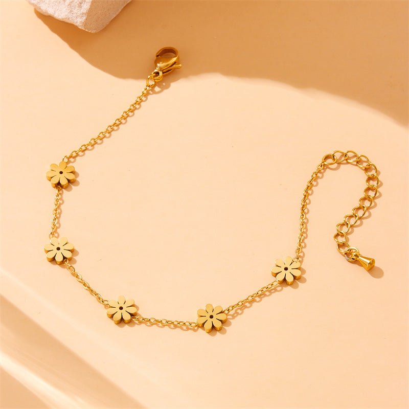 Fashion Office Chic Plated Stainless Steel Daisy Flower Earrings Necklace Bracelet Set