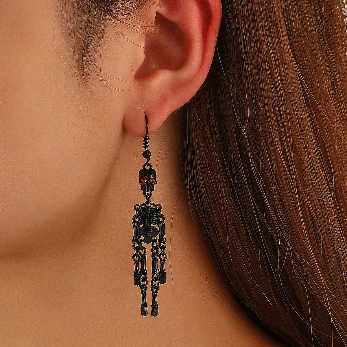 Pendientes de aleación con calavera gótica y corazón para Halloween con acabado chapado unisex