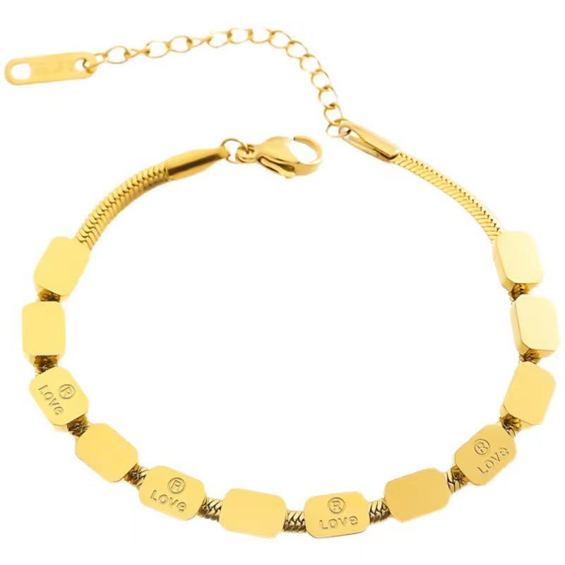 Minimalist Letter-Shaped Titanium Steel Love Bracelet with Gold Plating for Women