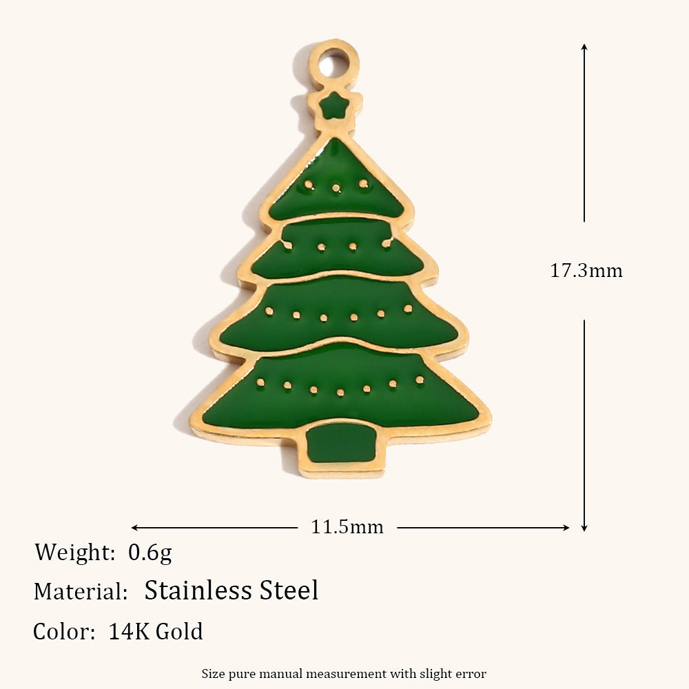 Ciondolo natalizio per creazione di gioielli fai da te in acciaio inossidabile con placcatura in oro 14K e finitura smaltata con motivi di Babbo Natale, alci, fiocchi di neve e confezioni regalo